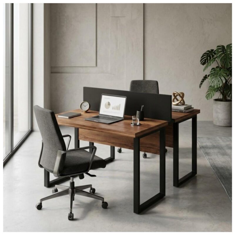 Móveis para Escritório Mesa de Escritório Dupla Industrial 1,20 x 1,35m Tampo 40mm - Sevilha / Preto