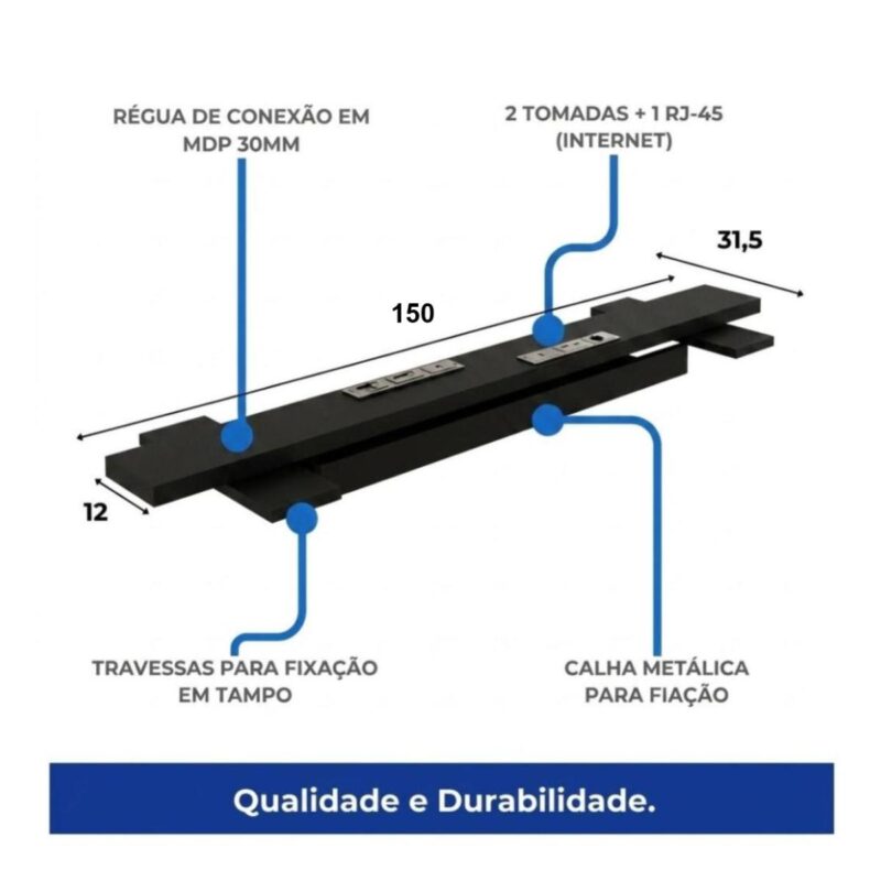 Móveis para Escritório Mesa de Escritório Dupla Industrial 1,50 x 1,35m Tampo 40mm - Sevilha / Preto