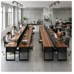 Móveis para Escritório Estação de Trabalho Dupla 1,20x1,35m 02 Lugares c/ Gavetas c/ ponto de tomada PÉ QUADRO - Cor Nogal Sevilha - 63097