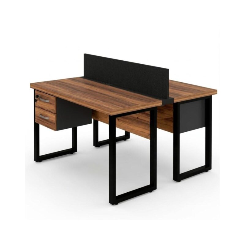 Móveis para Escritório Estação de Trabalho Dupla 1,20x1,35m 02 Lugares c/ Gavetas c/ ponto de tomada PÉ QUADRO - Cor Nogal Sevilha - 63097