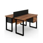 Móveis para Escritório Estação de Trabalho Dupla 1,20x1,35m 02 Lugares c/ Gavetas c/ ponto de tomada PÉ QUADRO - Cor Nogal Sevilha - 63097