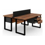 Móveis para Escritório Estação de Trabalho 1,50x1,35m 02 Lugares c/ Gavetas c/ ponto de tomada PÉ QUADRO - Cor Nogal Sevilha - 63099