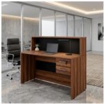 Móveis para Escritório Balcão de Atendimento 1.35x1,13x0,60m - C/ 02 Gavetas - WORKSTART - NOGAL SEVILHA / PRETO - 63082