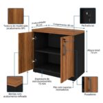 Móveis para Escritório Armário Escritório Baixo 2 Portas com Chave 0,80 x 0,74 x 0,45cm - Nogal Sevilha / Preto - 21411