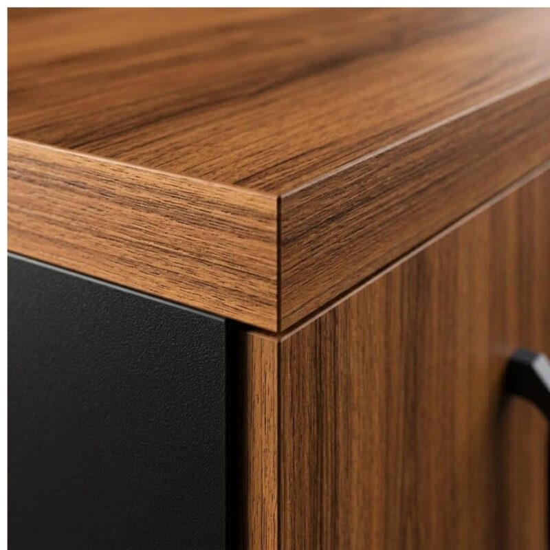 Móveis para Escritório Armário Escritório Baixo 2 Portas com Chave 0,80 x 0,74 x 0,45cm - Nogal Sevilha / Preto - 21411