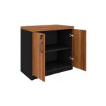 Móveis para Escritório Armário Escritório Baixo 2 Portas com Chave 0,80 x 0,74 x 0,45cm - Nogal Sevilha / Preto - 21411