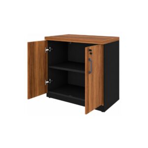 Armário Escritório Baixo 2 Portas com Chave 0,80 x 0,74 x 0,45cm - Nogal Sevilha / Preto - 21411