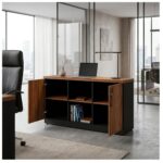 Móveis para Escritório Armário Credenza Escritório 1,20m Madeira com Nicho - Sevilha / Preto - 21412