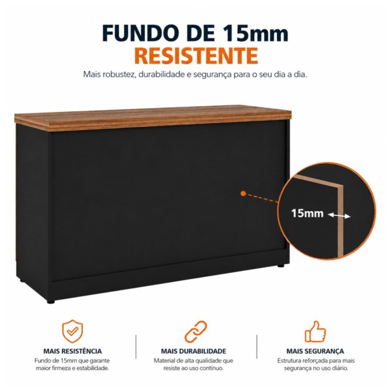 Móveis para Escritório Armário Baixo Gold para Escritório com Chave 1,60m Premium Nogal Sevilha / Preto