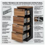 Móveis para Escritório Gaveteiro Arquivo Escritório 4 Gavetas Tampo 40mm - 1,28 x 0,46 x 0,45m Madeira Nogal Sevilha - 21410