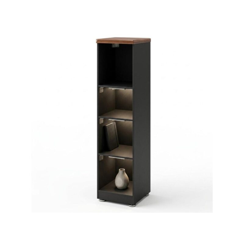Móveis para Escritório Armário Multiuso com Prateleiras - Preto e Amadeirado - 161x40x45cm Nogal Sevilha / Preto 21432
