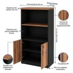 Móveis para Escritório Armário Escritório Com Chave e Nichos Tampo 40mm - 1,61x0,80x0,45m Madeira Nogal Sevilha / Preto 21413