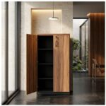 Móveis para Escritório Armário Alto Fechado com 02 Portas - 1,61x0,80x0,45m - WORK START - NOGAL SEVILHA/PRETO - 21414