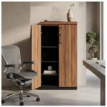 Móveis para Escritório Armário Alto Fechado com 02 Portas - 1,61x0,80x0,45m - WORK START - NOGAL SEVILHA/PRETO - 21414
