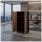 Móveis para Escritório Armário Alto Fechado com 02 Portas - 1,61x0,80x0,45m - WORK START - NOGAL SEVILHA/PRETO - 21414