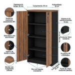 Móveis para Escritório Armário Alto Fechado com 02 Portas - 1,61x0,80x0,45m - WORK START - NOGAL SEVILHA/PRETO - 21414