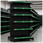 Gôndola Centro Preta Continuação 2,02m com 12 Bandeja Etiqueta Verde - 39311
