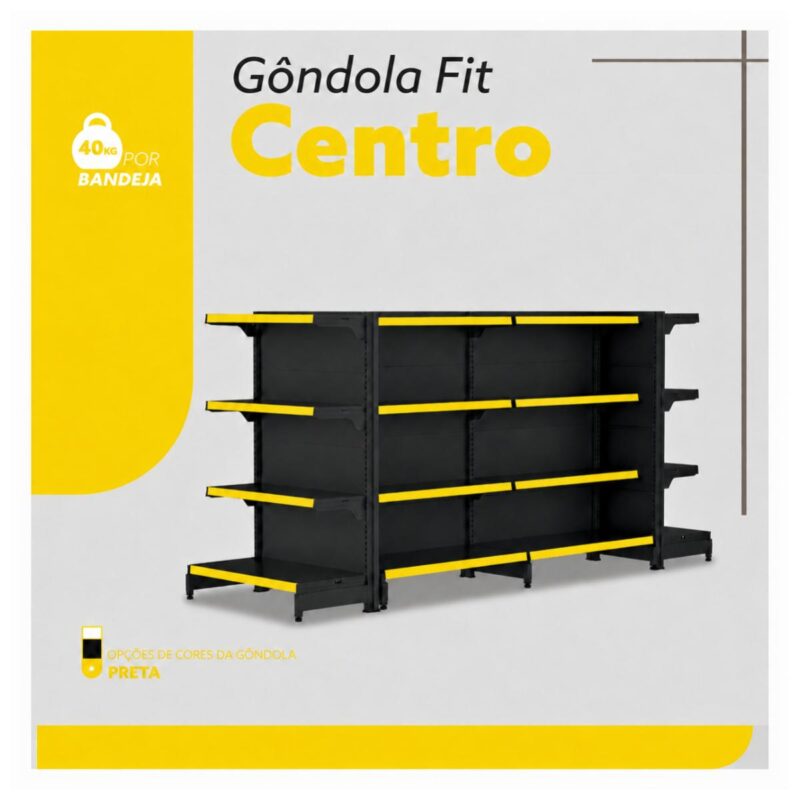 Gôndola Centro Preta Continuação 137 com 8 Bandeja Etiqueta Amarelo - 39315
