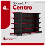 Gôndola Centro Preta Inicial 2,02m com 12 Bandeja Etiqueta Vermelha - 39411