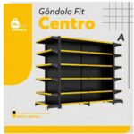 Gôndola Centro Preta Inicial 2,02m com 12 Bandeja Etiqueta Amarela - 39412