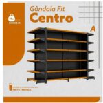 Gôndola Centro Preta Inicial 2,02m com 12 Bandeja Etiqueta Laranja - 39415