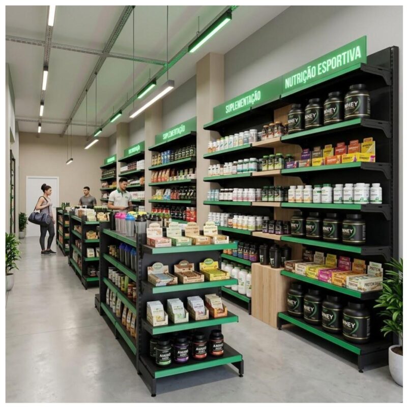 Gôndola Centro Preta Continuação 137 com 8 Bandeja Etiqueta Verde - 39301