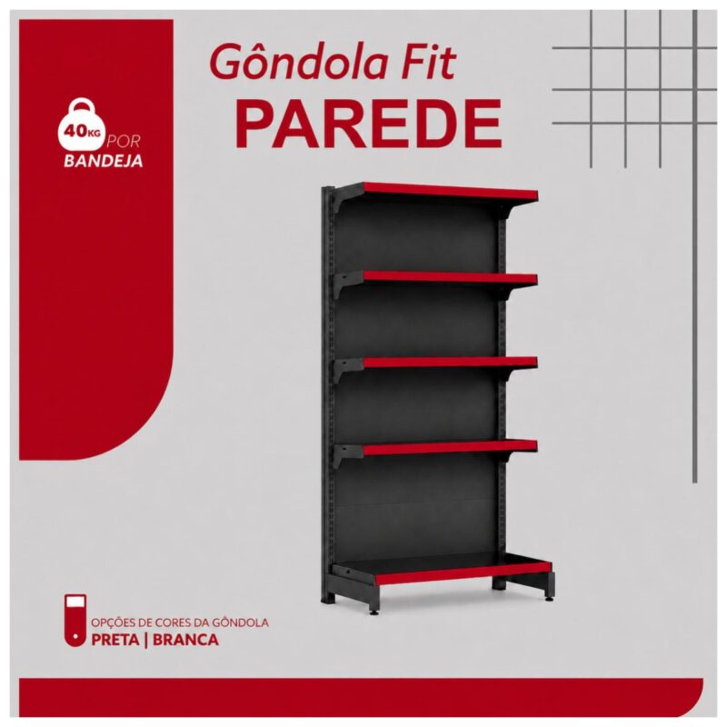 Gôndola Parede Preta Continuação 1,70m com 5 Bandejas Etiqueta Vermelho - 39515