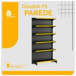Gôndola Parede Preta Continuação 2,02m com 6 Bandeja Etiqueta Amarela - 39506