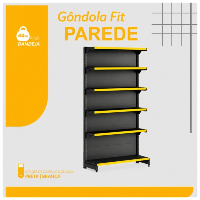 PONTA de Gôndola Preta 2,02m com 6 Bandejas Etiqueta Amarela - 39426