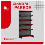 Gôndola Parede Preta Continuação 2,02m com 6 Bandeja Etiqueta Vermelha - 39509