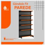 Gôndola Parede Preta Inicial 2,02m com 6 Bandeja Etiqueta Laranjada - 39510