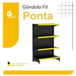 PONTA de Gôndola Preta 1,37m com 4 Bandejas Etiqueta Amarela - 39416