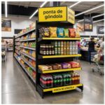 PONTA de Gôndola Preta 1,37m com 4 Bandejas Etiqueta Amarela - 39416