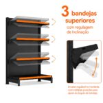 PONTA de Gôndola Preta 1,37m com 4 Bandejas Etiqueta Laranja - 39417