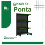 PONTA de Gôndola Preta 1,37m com 4 Bandejas Etiqueta Verde - 39418