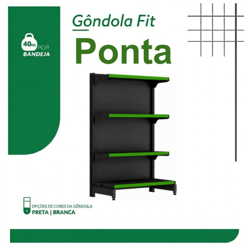 PONTA de Gôndola Preta 1,37m com 4 Bandejas Etiqueta Verde - 39418