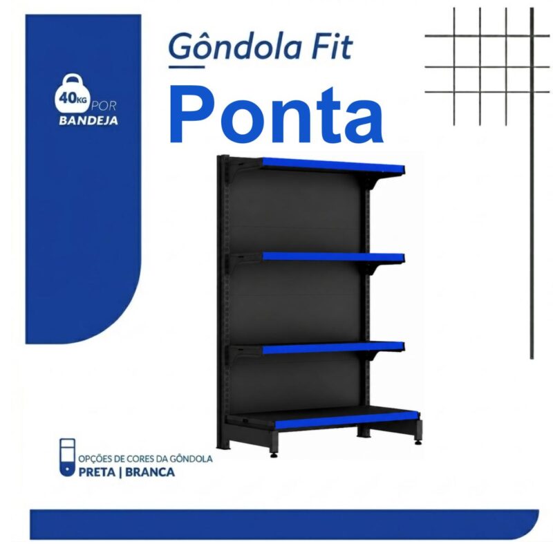 PONTA de Gôndola Preta 1,37m com 4 Bandejas Etiqueta Azul - 39419