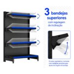PONTA de Gôndola Preta 1,37m com 4 Bandejas Etiqueta Azul - 39419