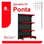 PONTA de Gôndola Preta 1,37m com 4 Bandejas Etiqueta Vermelha - 39420