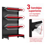 PONTA de Gôndola Preta 1,37m com 4 Bandejas Etiqueta Vermelha - 39420