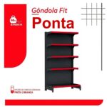 PONTA de Gôndola Preta 1,70m com 5 Bandejas Etiqueta Vermelha - 39421
