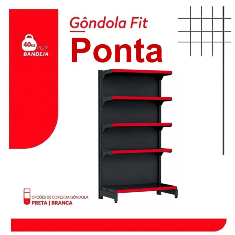 PONTA de Gôndola Preta 1,70m com 5 Bandejas Etiqueta Vermelha - 39421