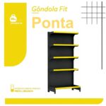 PONTA de Gôndola Preta 1,70m com 5 Bandejas Etiqueta Amarelo - 39422