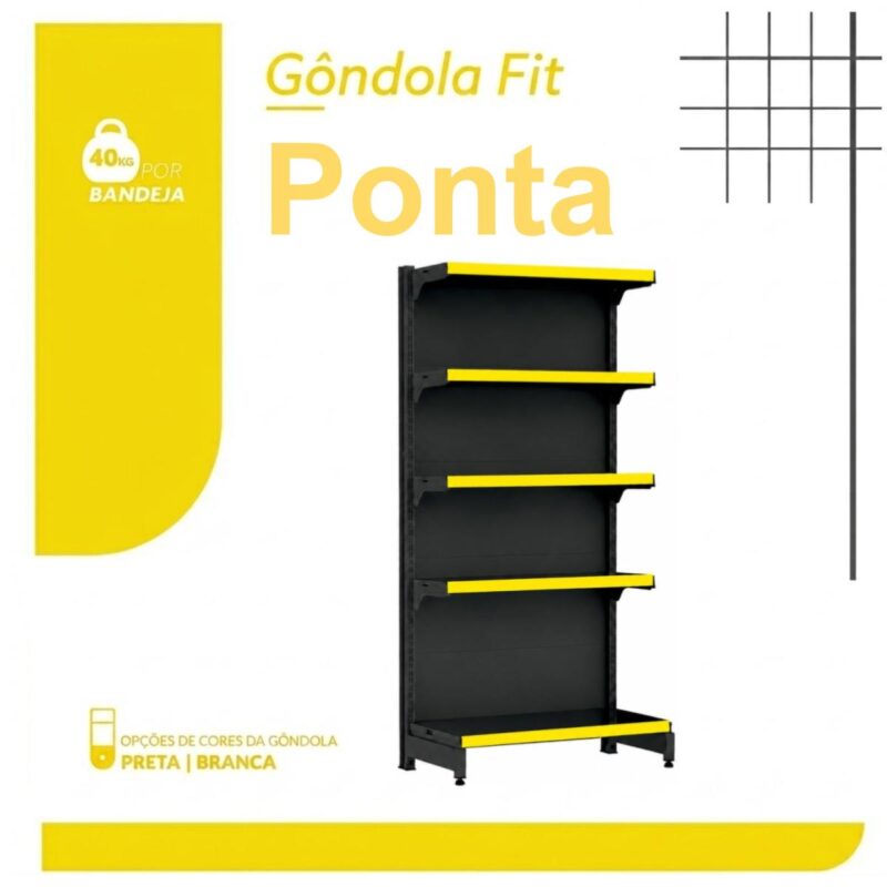 PONTA de Gôndola Preta 1,70m com 5 Bandejas Etiqueta Amarelo - 39422