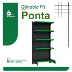 PONTA de Gôndola Preta 1,70m com 5 Bandejas Etiqueta Verde - 39423