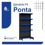 PONTA de Gôndola Preta 1,70m com 5 Bandejas Etiqueta Azul - 39424