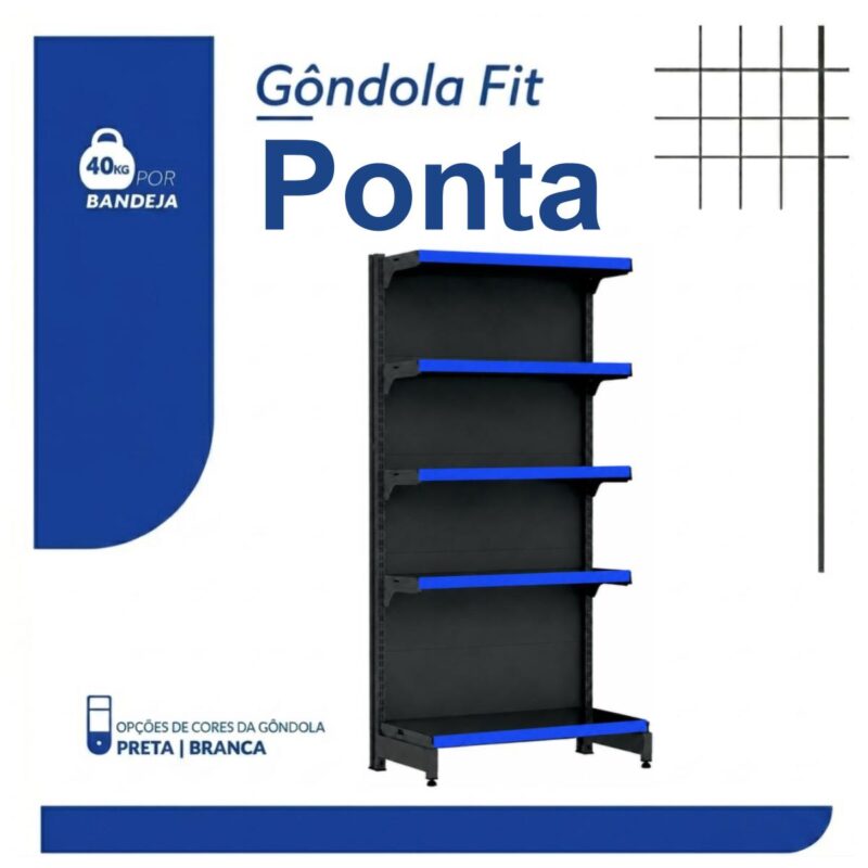 PONTA de Gôndola Preta 1,70m com 5 Bandejas Etiqueta Azul - 39424