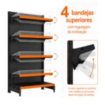 PONTA de Gôndola Preta 1,70m com 5 Bandejas Etiqueta Laranja - 39425