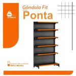 PONTA de Gondola Preta 2,02m com 6 Bandejas Etiqueta Laranja - 39430