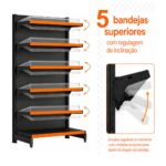 PONTA de Gondola Preta 2,02m com 6 Bandejas Etiqueta Laranja - 39430
